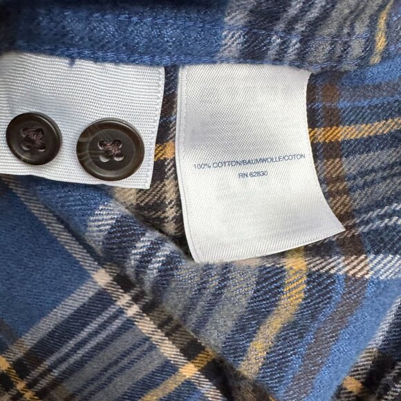Lands End Flannel Shirt Mens L Traditional‎ Plaid Blue Yellow Thick Soft Button - Picture 4 of 7